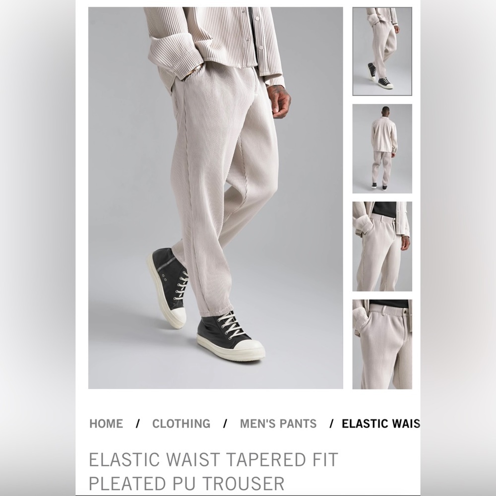 Large pleated Boohooman pants in Ecru
